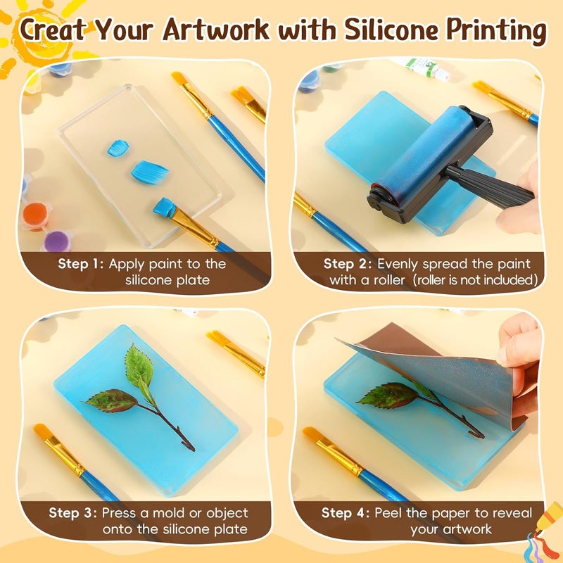 Threlaco 8 Pack Monoprinting Print Plates 5 x 3 Inch Reusable Silicone Plate Class Printing Plates for Press Art Printmaking for Card Making, Scrapbooking, Art Craft Scrapbooking and Journaling - Image 3